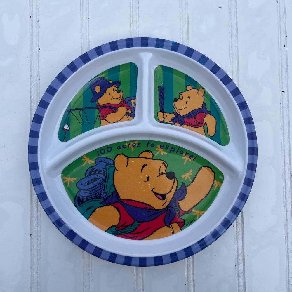 Vtg Disney Winnie the Pooh Zak Design Melamine Divided Plate 100 Acres